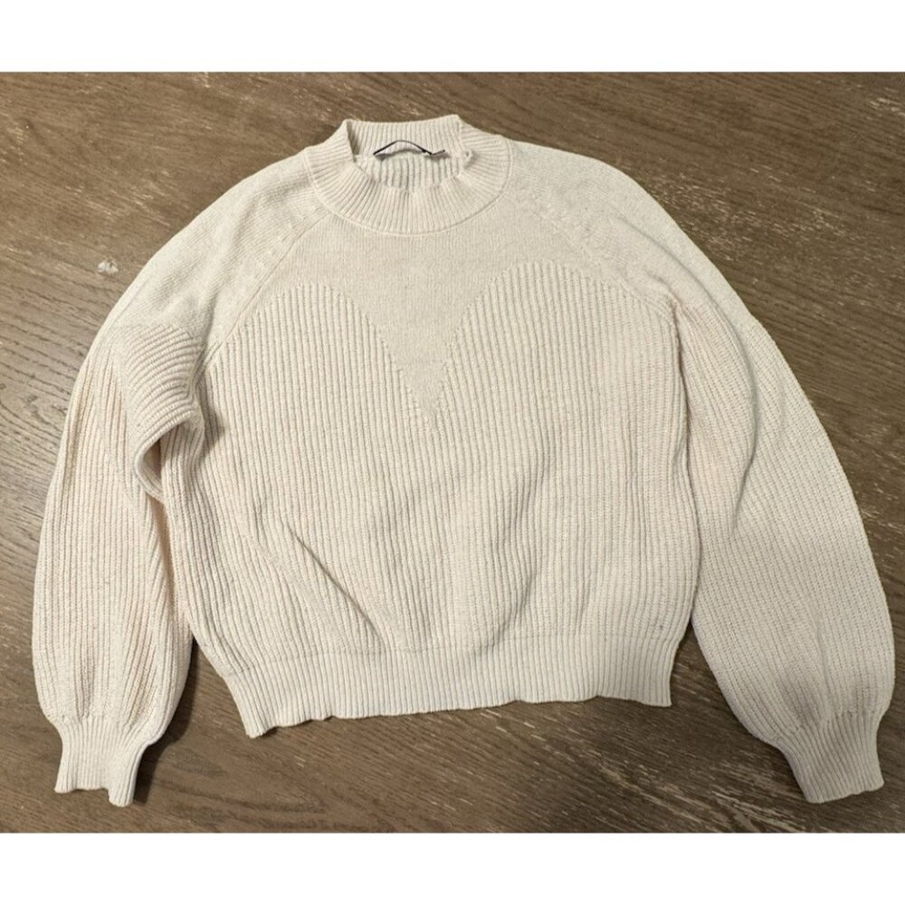 Desigual Women Small Cream Sweater Coastal Minimalist Preppy Wool Blend Textured